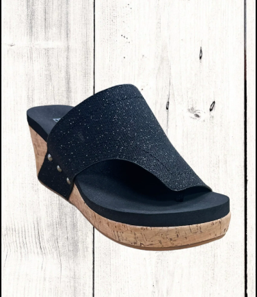 Corkys Flirty Black Shimmer Sandals