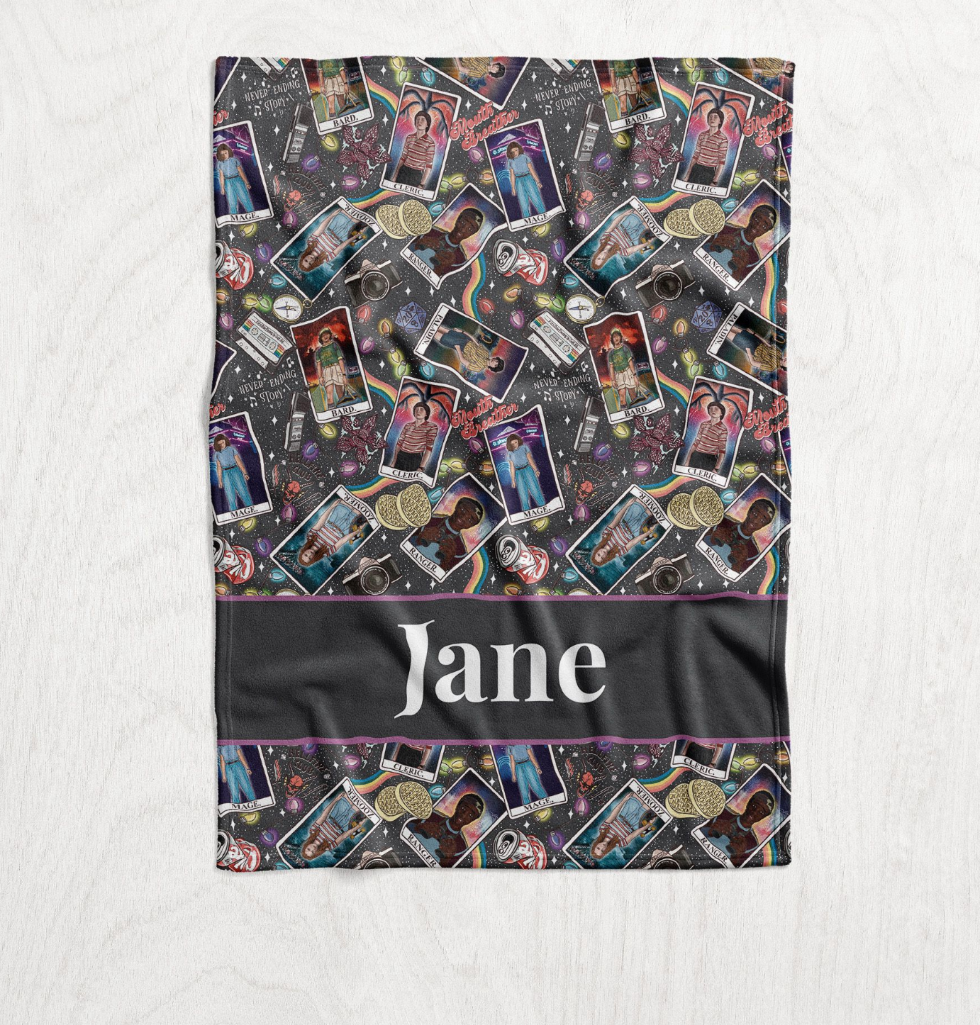 Personalized Stranger Things Inspired Blanket - Hawkins Characters Name Block Style Plush Minky Blanket