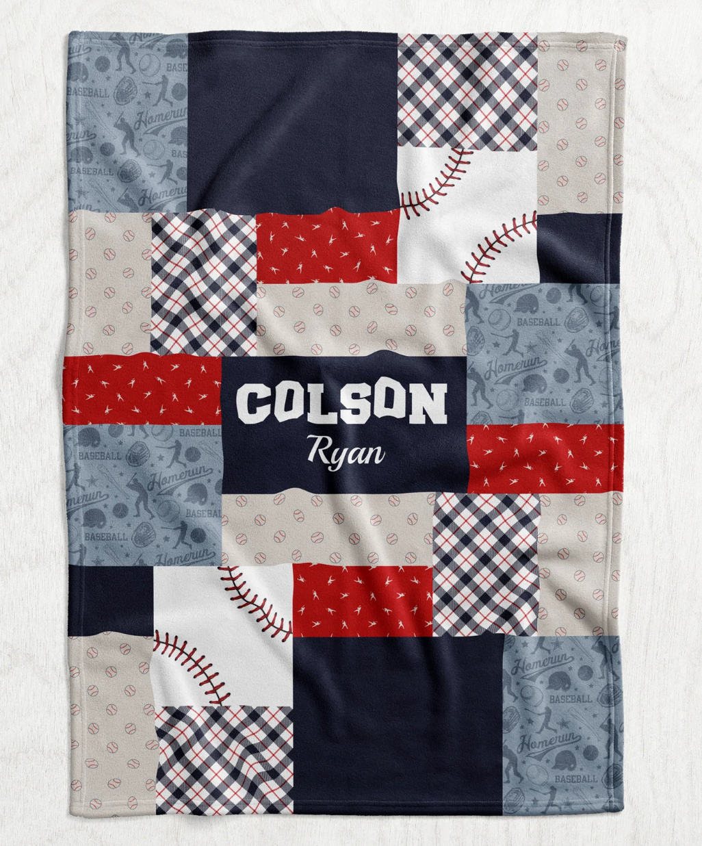 Personalized Boy's Baseball Blanket - Design It Yourself Sports Faux Quilt Style Plush Minky Blanket
