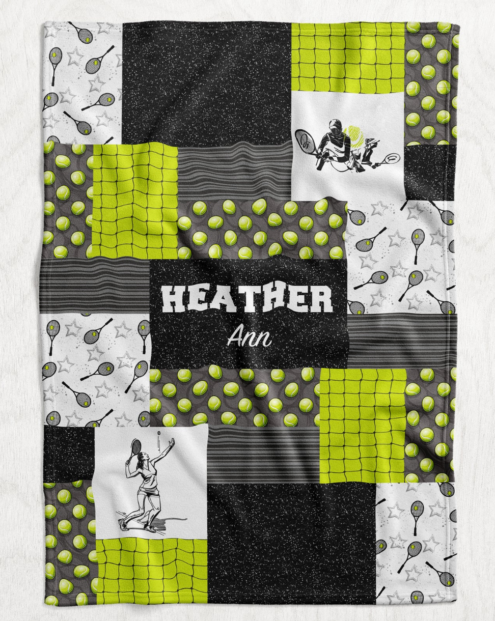 Personalized Girl's Tennis Blanket - Design It Yourself Sports Faux Quilt Style Plush Minky Blanket