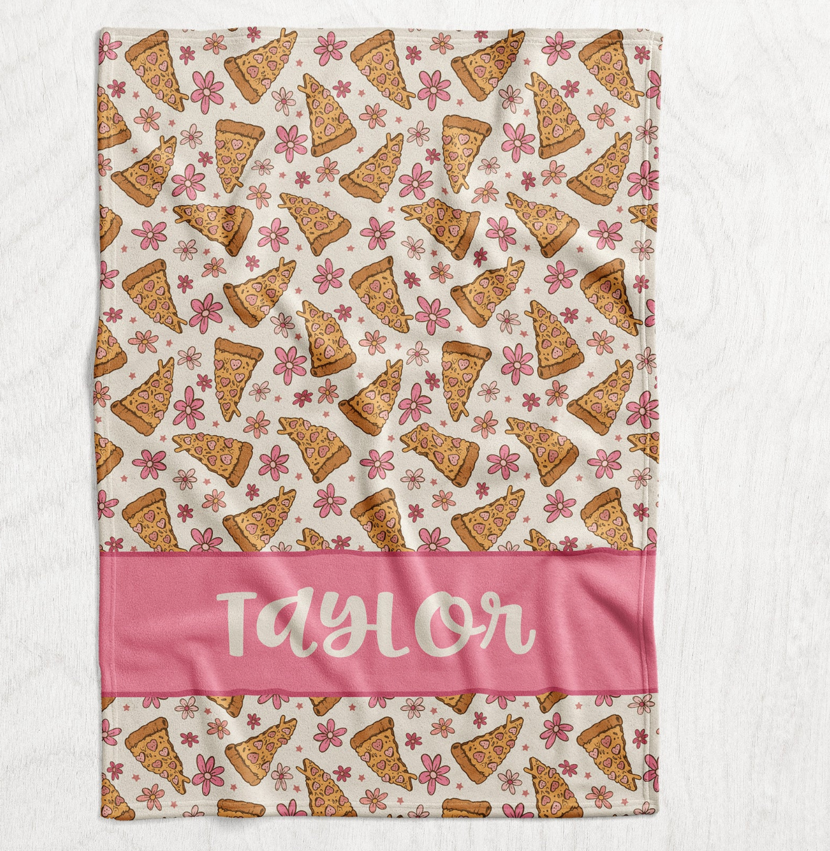 Personalized Pizza Hearts Blanket - Repeating Pattern Name Block Style Plush Minky Blanket