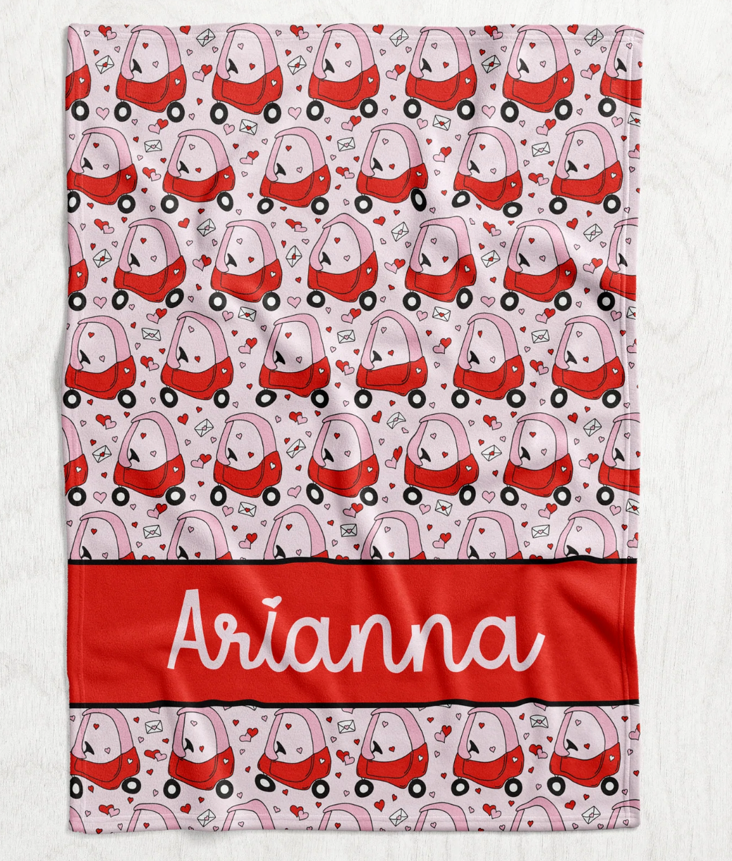 Personalized Girl's Valentine Cozy Coop Blanket - Repeating Pattern Name Block Style Plush Minky Blanket