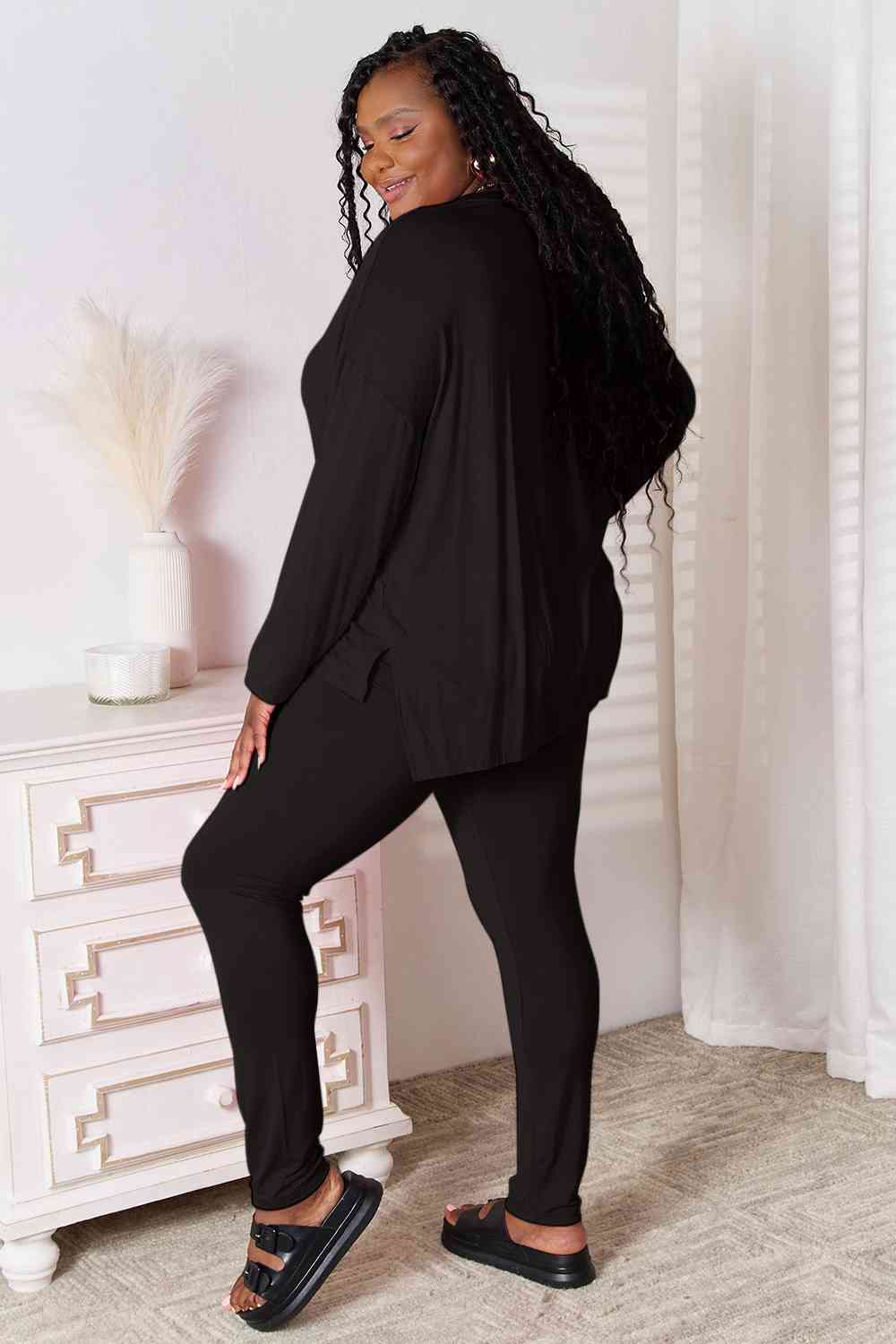 Black Friday V-Neck Soft Rayon Long Sleeve Top and Pants Lounge Set