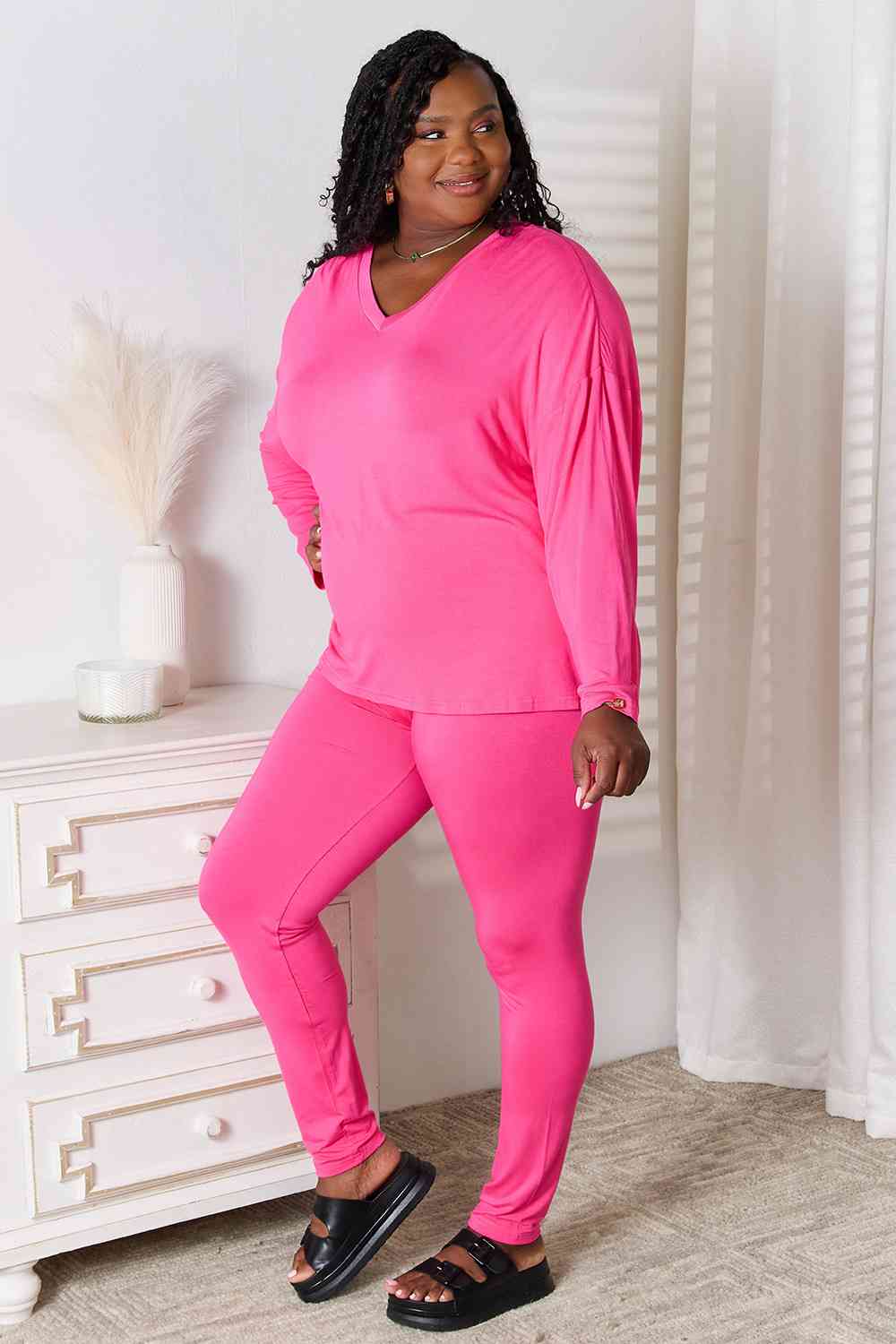 Black Friday V-Neck Soft Rayon Long Sleeve Top and Pants Lounge Set