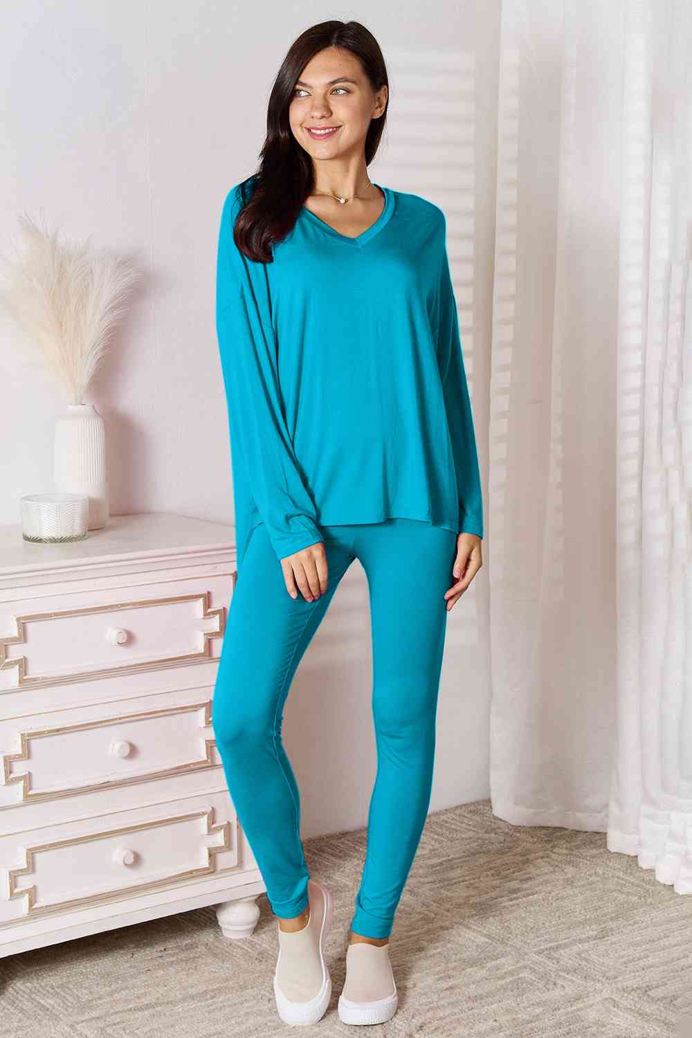 Black Friday V-Neck Soft Rayon Long Sleeve Top and Pants Lounge Set