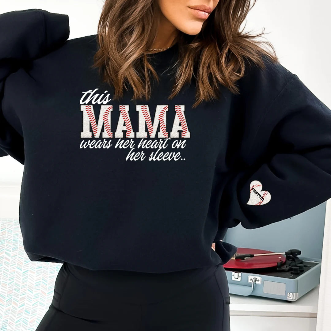 This Baseball Mama Wears Her Heart on Her Sleeve Made to Order Personalized Graphic