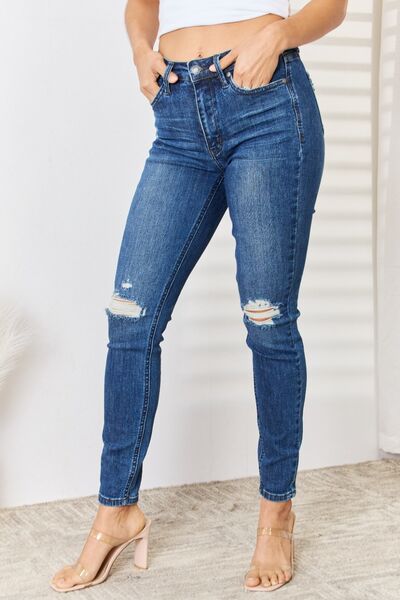 Tummy Control Distressed Skinny Jeans