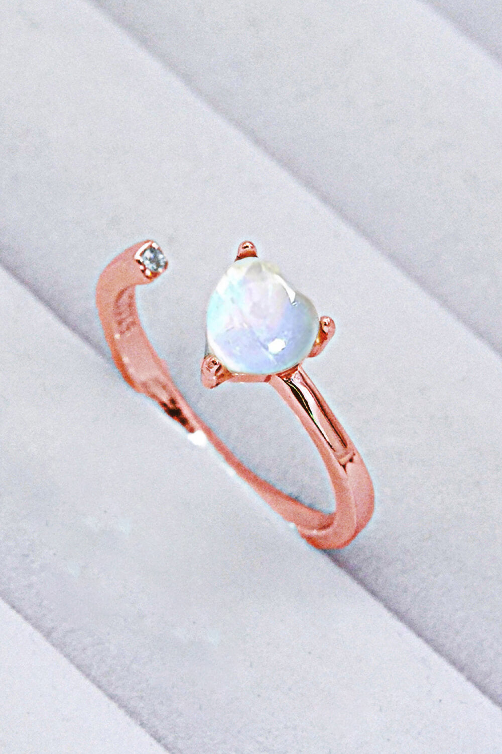 Inlaid Moonstone Heart Adjustable Open Ring