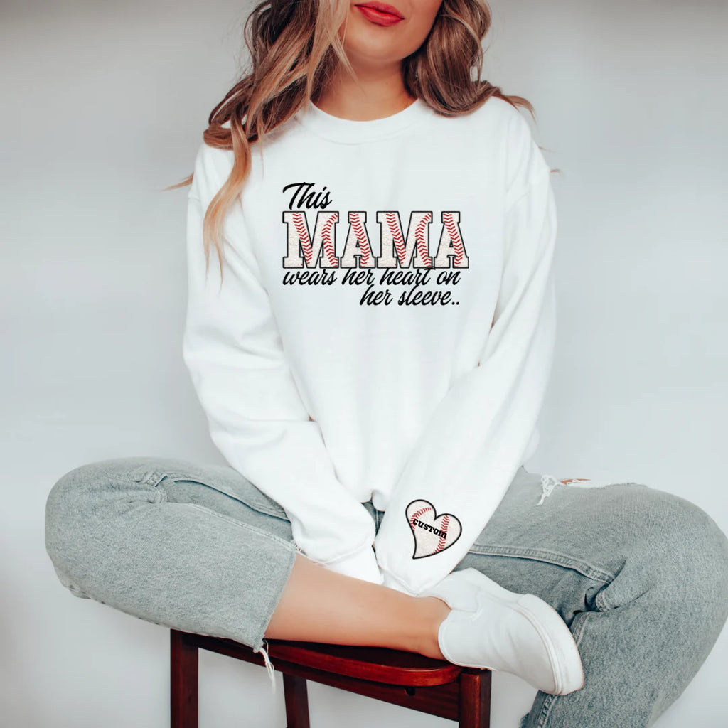 This Baseball Mama Wears Her Heart on Her Sleeve Made to Order Personalized Graphic