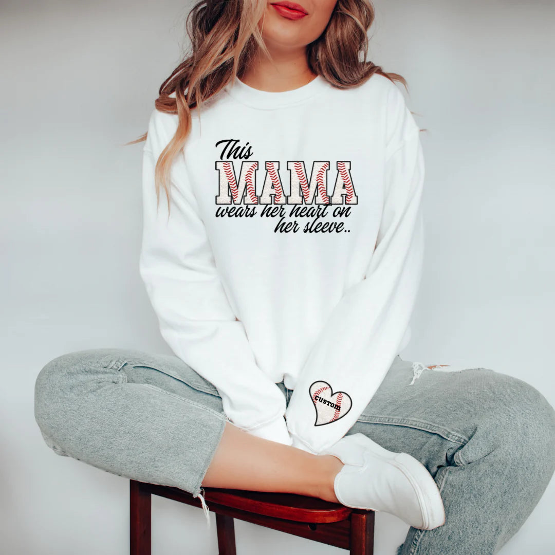 This Baseball Mama Wears Her Heart on Her Sleeve Made to Order Personalized Graphic