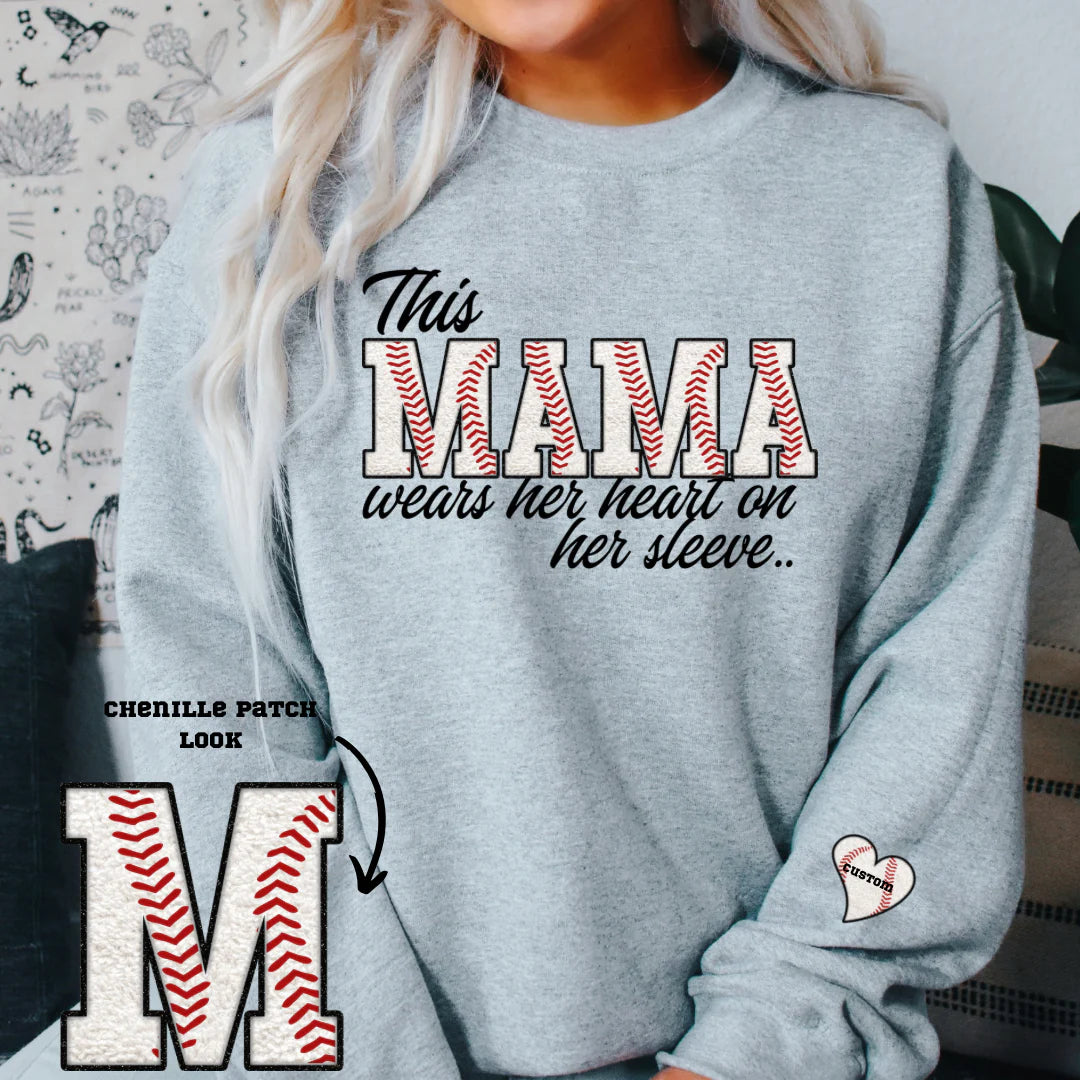 This Baseball Mama Wears Her Heart on Her Sleeve Made to Order Personalized Graphic